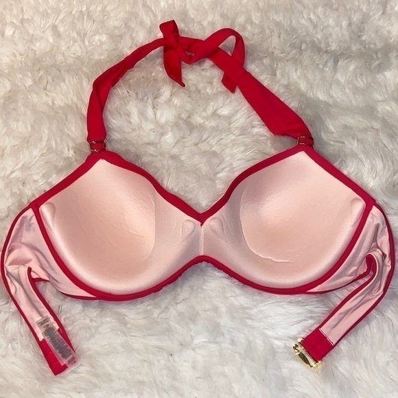 Victorias Secret Bikini Top 36C bombshell halter fuchsia pink push up un… - Picture 5 of 7